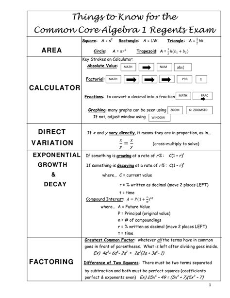 regents in algebra 1 pdf